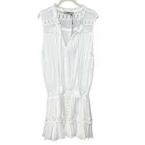 Aura The Label White Embroidered Sleeveless Dress Medium - New